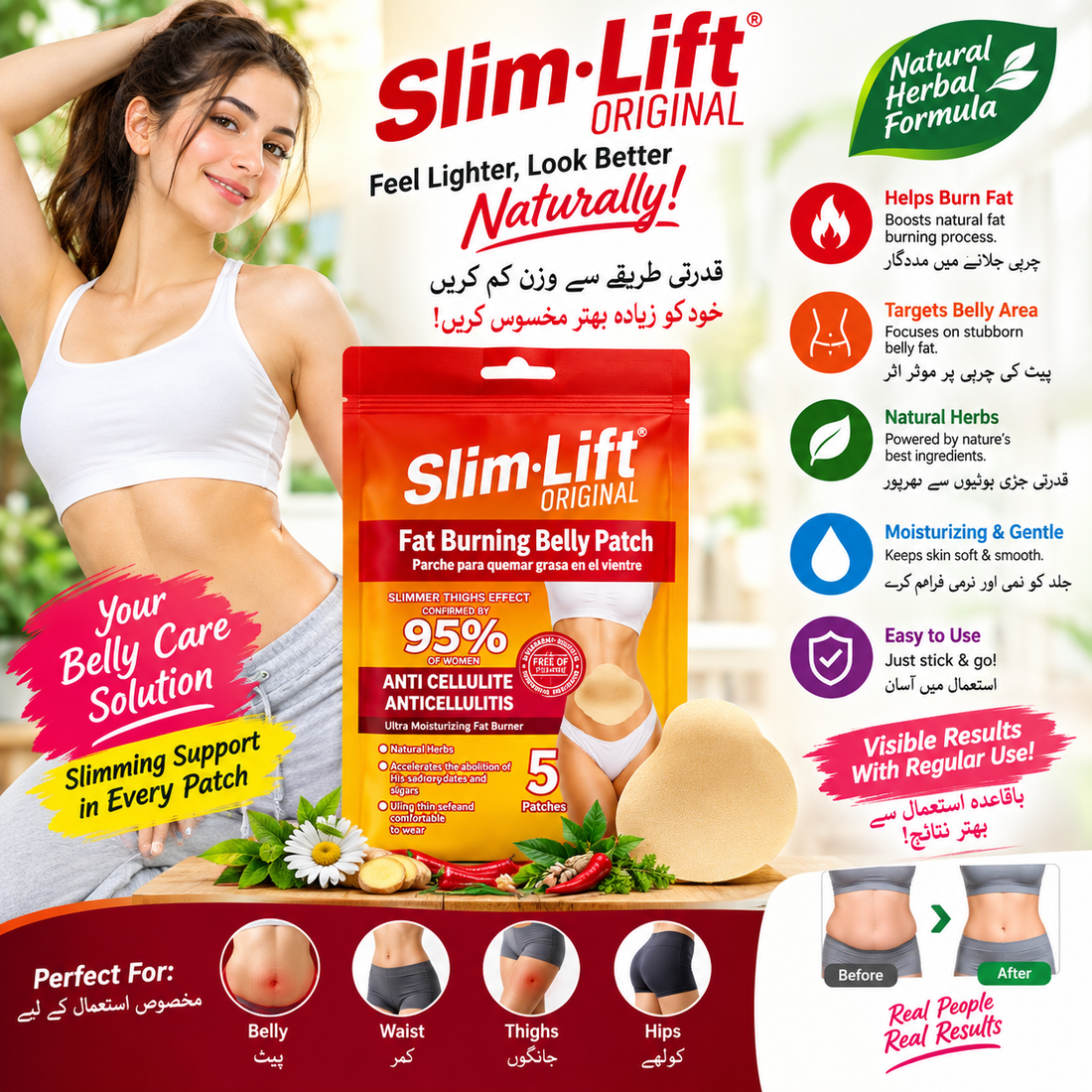 Slim•Lift Original Belly Patch – 5 Patches | Targeted Belly & Body Care | Natural Herbal Formula