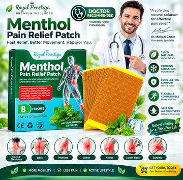Royal Prestige Menthol Pain Relief Patches | 8 Patches | Targeted Muscle & Joint Support | Fast-Acting Menthol Pain Relief Patches | Soreness & Strain Relief | Targeted Relief for Back Pain, Joint Soreness, Muscle Aches & Strains | Breathable & Flexible